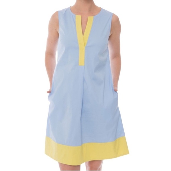 Rosso35 Blue & Yellow Henley Popover Dress Sleeveless Split Neck - Picture 12 of 12
